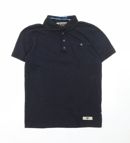 D555 Mens Black Polka Dot Cotton Polo Size S Collared Button