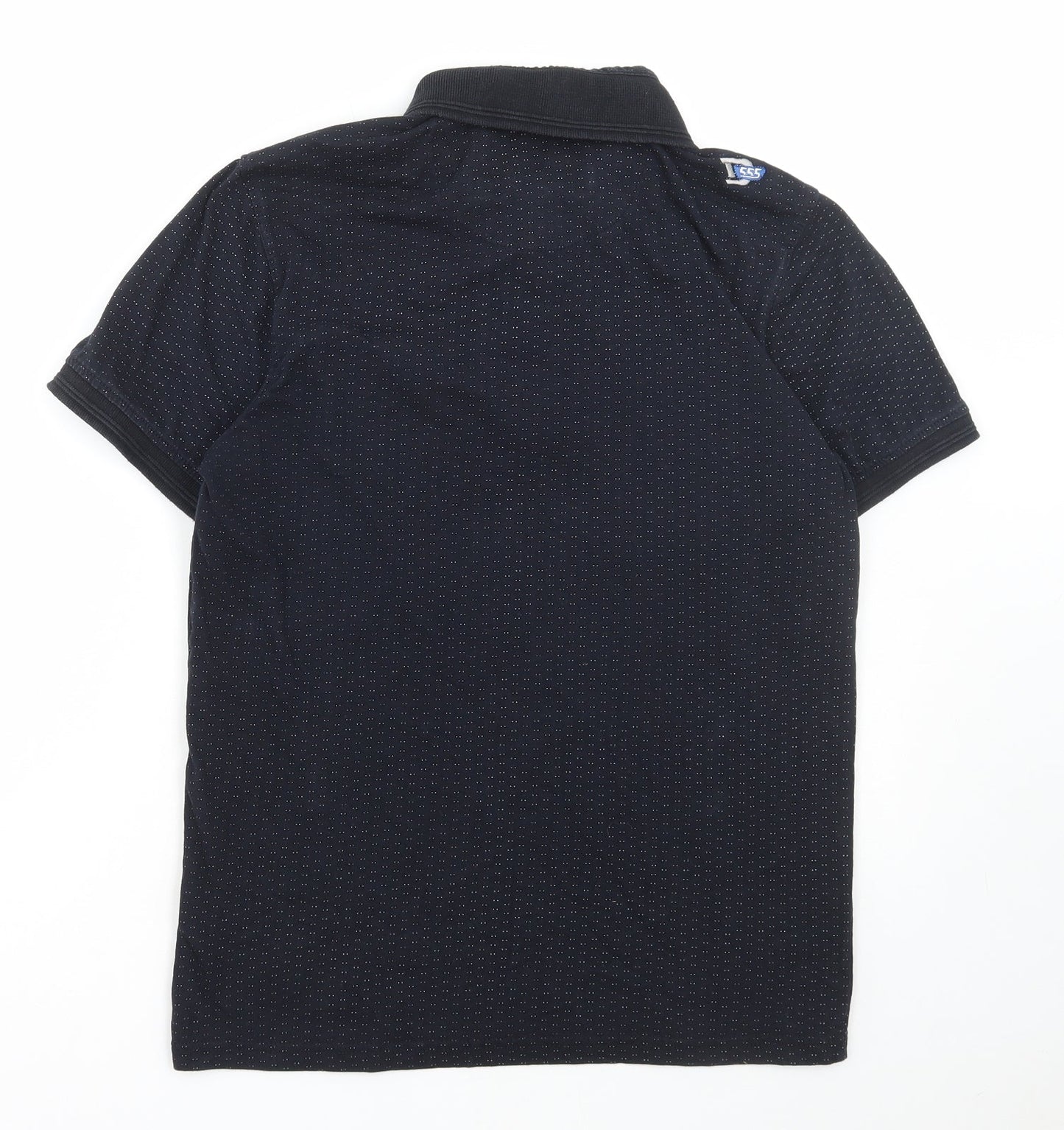 D555 Mens Black Polka Dot Cotton Polo Size S Collared Button