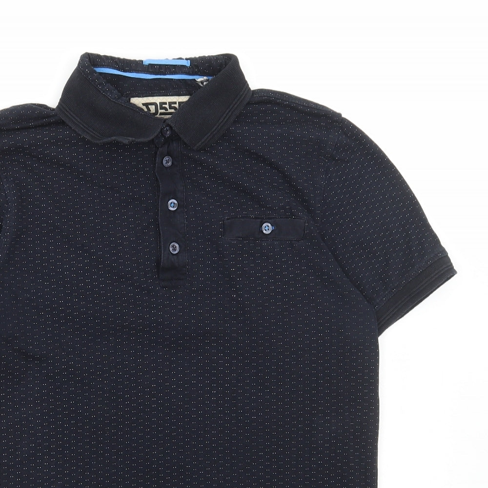 D555 Mens Black Polka Dot Cotton Polo Size S Collared Button