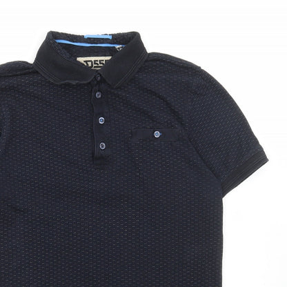 D555 Mens Black Polka Dot Cotton Polo Size S Collared Button