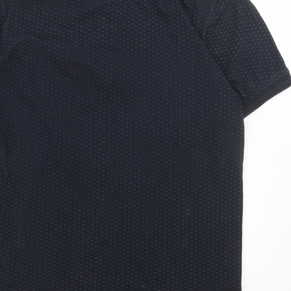 D555 Mens Black Polka Dot Cotton Polo Size S Collared Button