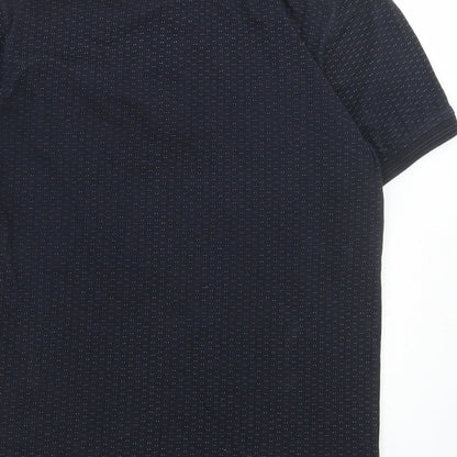 D555 Mens Black Polka Dot Cotton Polo Size S Collared Button