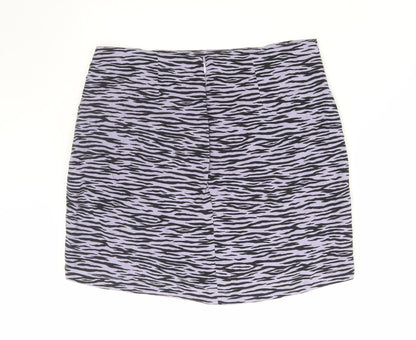 Pull Womens Purple Animal Print Viscose Mini Skirt Size M Zip