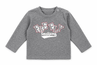 Preworn Boys Grey Cotton Basic T-Shirt Size 12 Months Round Neck Button - Small gang