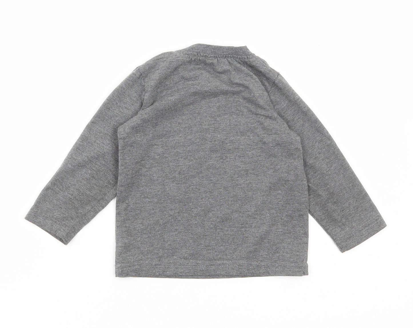 Preworn Boys Grey Cotton Basic T-Shirt Size 12 Months Round Neck Button - Small gang