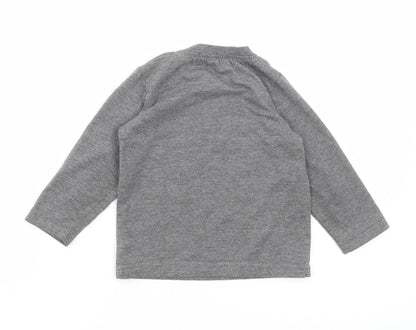 Preworn Boys Grey Cotton Basic T-Shirt Size 12 Months Round Neck Button - Small gang