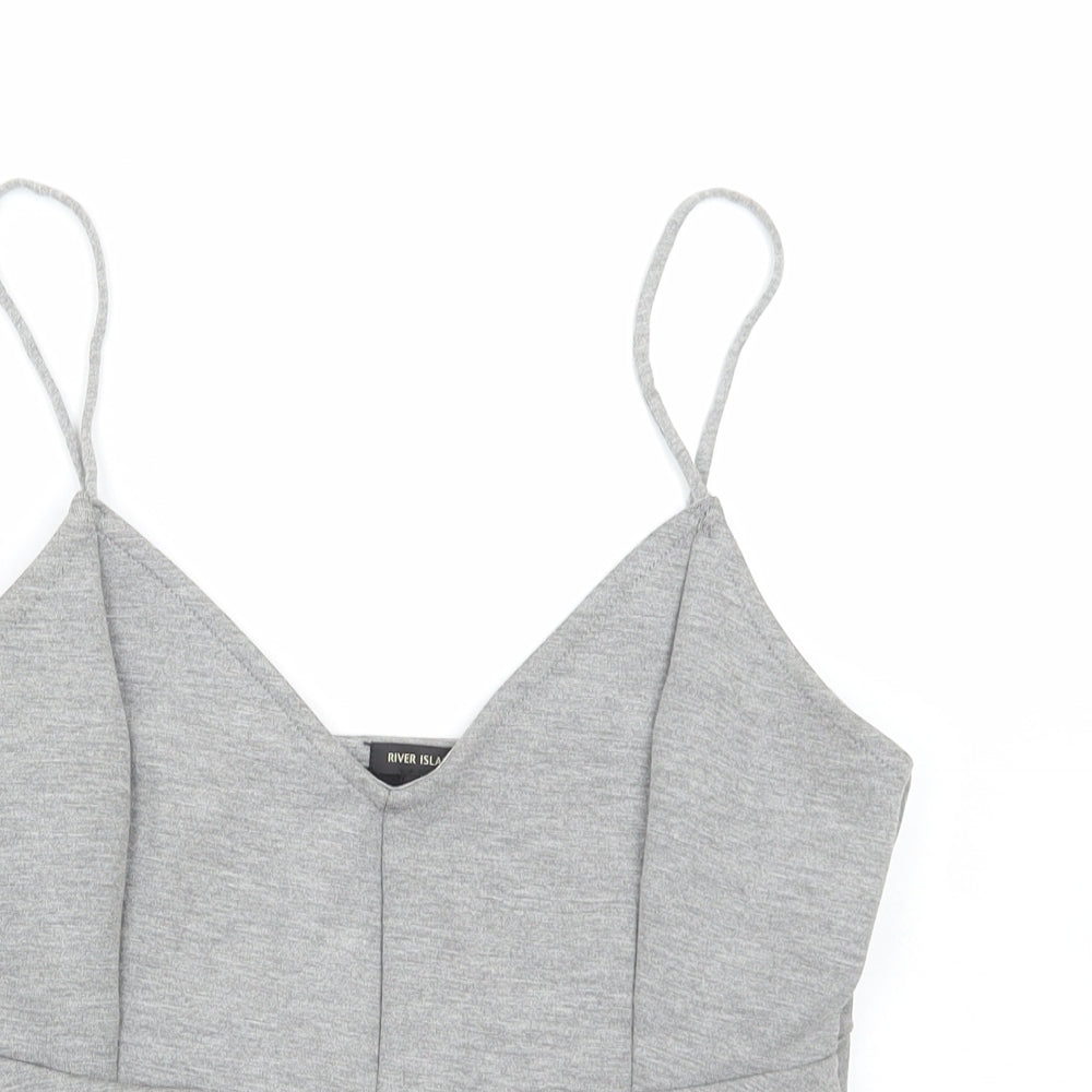 Womens UK Size 12 River Island Grey Cropped T-Shirt