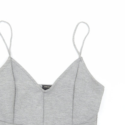 Womens UK Size 12 River Island Grey Cropped T-Shirt