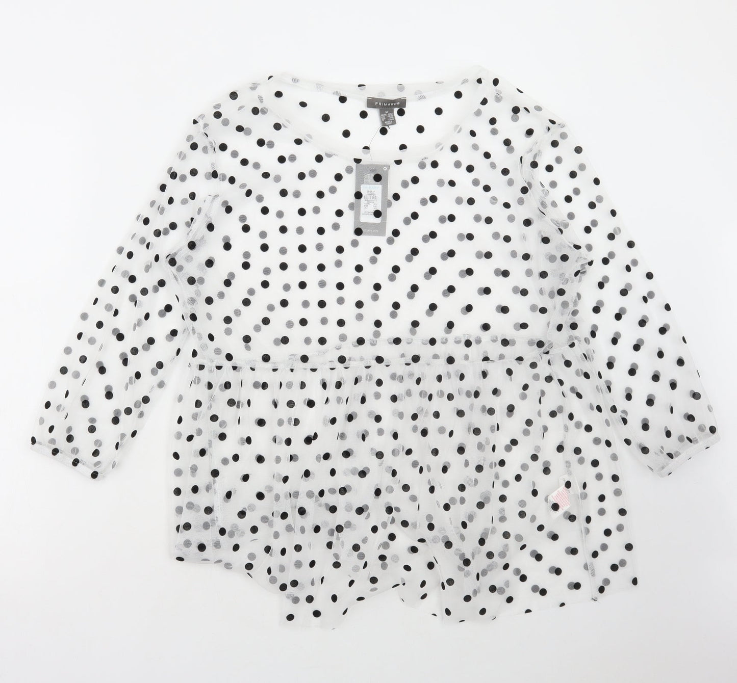 Primark Womens White Polka Dot Polyester Basic Blouse Size M Round Neck