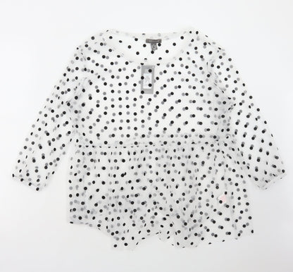 Primark Womens White Polka Dot Polyester Basic Blouse Size M Round Neck