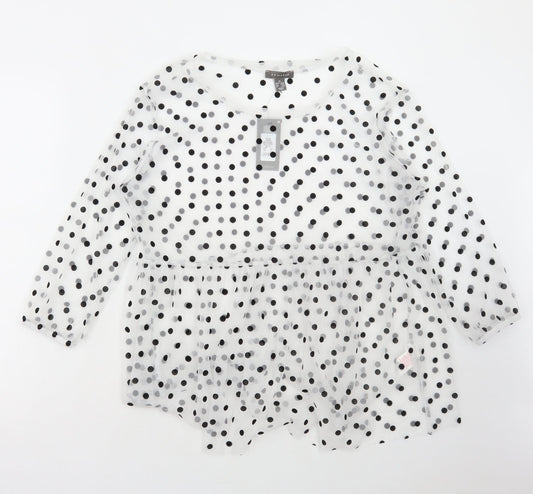 Primark Womens White Polka Dot Polyester Basic Blouse Size M Round Neck