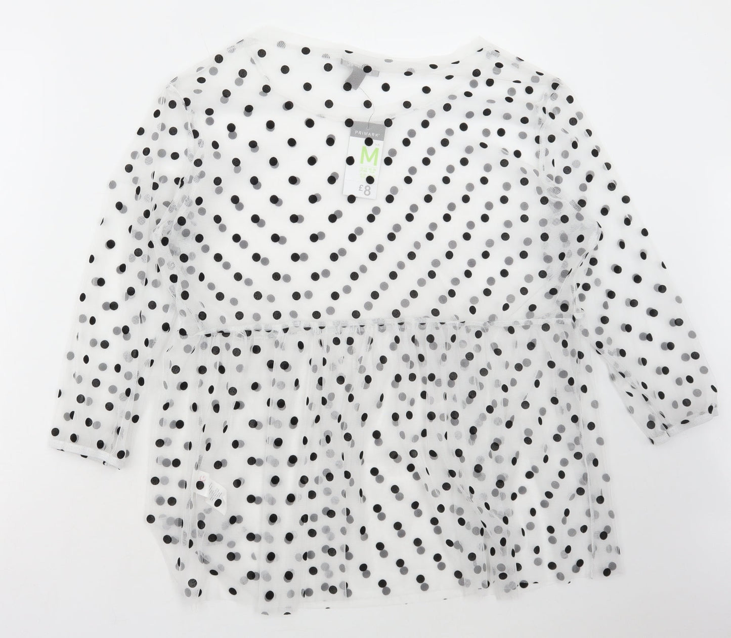 Primark Womens White Polka Dot Polyester Basic Blouse Size M Round Neck