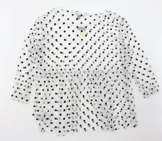 Primark Womens White Polka Dot Polyester Basic Blouse Size M Round Neck