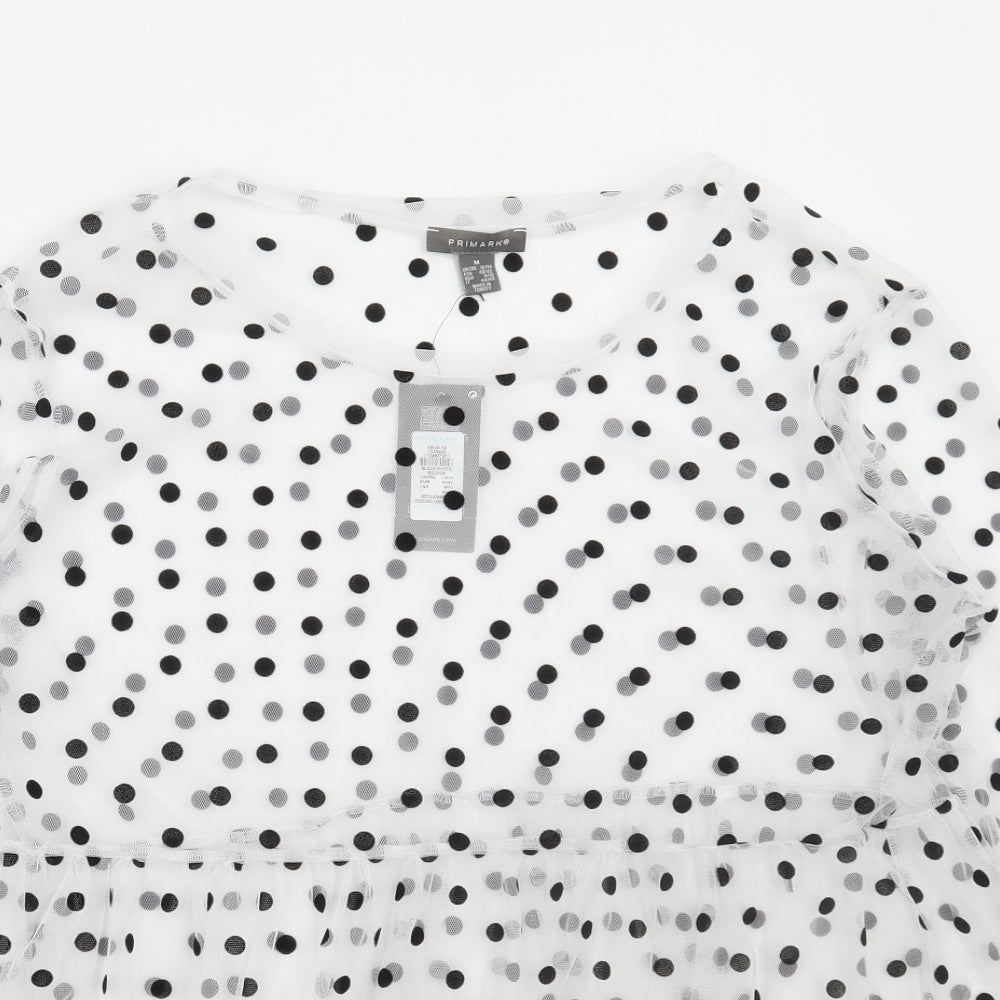 Primark Womens White Polka Dot Polyester Basic Blouse Size M Round Neck