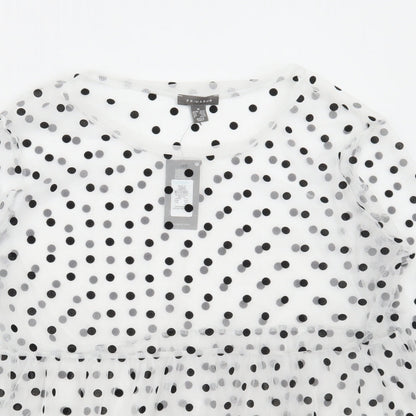 Primark Womens White Polka Dot Polyester Basic Blouse Size M Round Neck