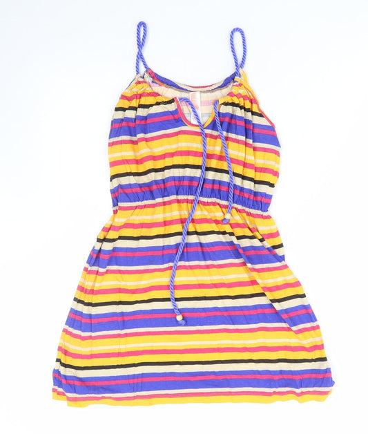 Ocean Club Womens Multicoloured Striped Cotton A-Line Size 12 Scoop Neck Tie