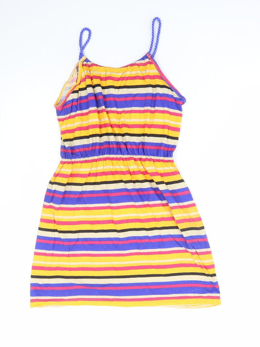 Ocean Club Womens Multicoloured Striped Cotton A-Line Size 12 Scoop Neck Tie