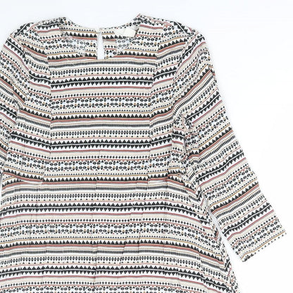 H&M Womens Multicoloured Geometric Viscose A-Line Size 10 Round Neck Button