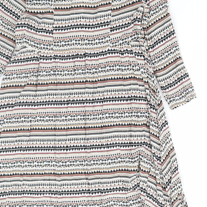 H&M Womens Multicoloured Geometric Viscose A-Line Size 10 Round Neck Button