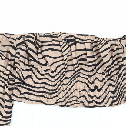 Womens UK Size 10 PRETTYLITTLETHING Brown Cropped Blouse