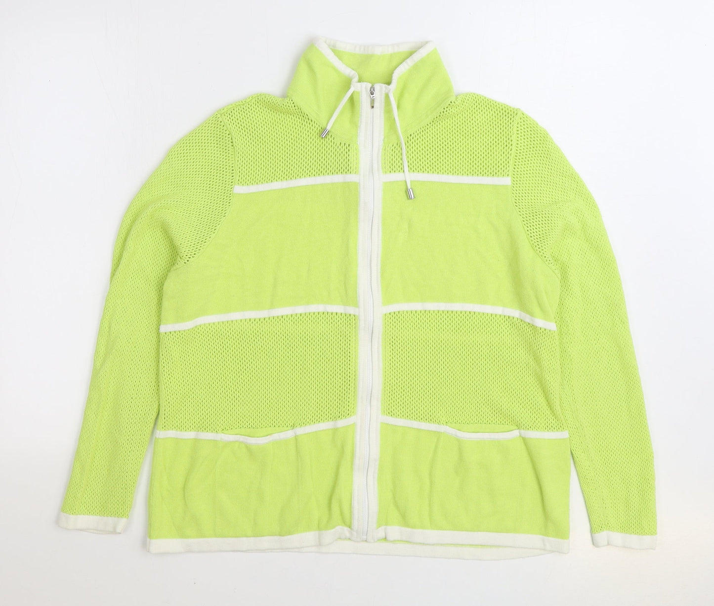 Chicos Womens Green High Neck 100% Cotton Full Zip Jumper Size M