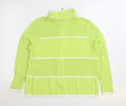 Chicos Womens Green High Neck 100% Cotton Full Zip Jumper Size M