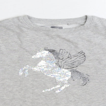 NEXT Girls Grey Cotton Pullover Sweatshirt Size 8 Years Pullover - Unicorn Cropped