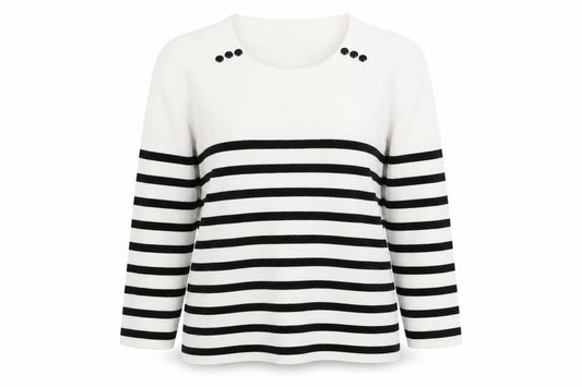 Precis Womens White Round Neck Striped Nylon Pullover Jumper Size M