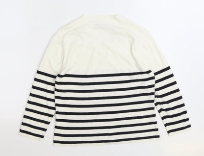Precis Womens White Round Neck Striped Nylon Pullover Jumper Size M