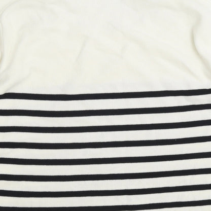 Precis Womens White Round Neck Striped Nylon Pullover Jumper Size M