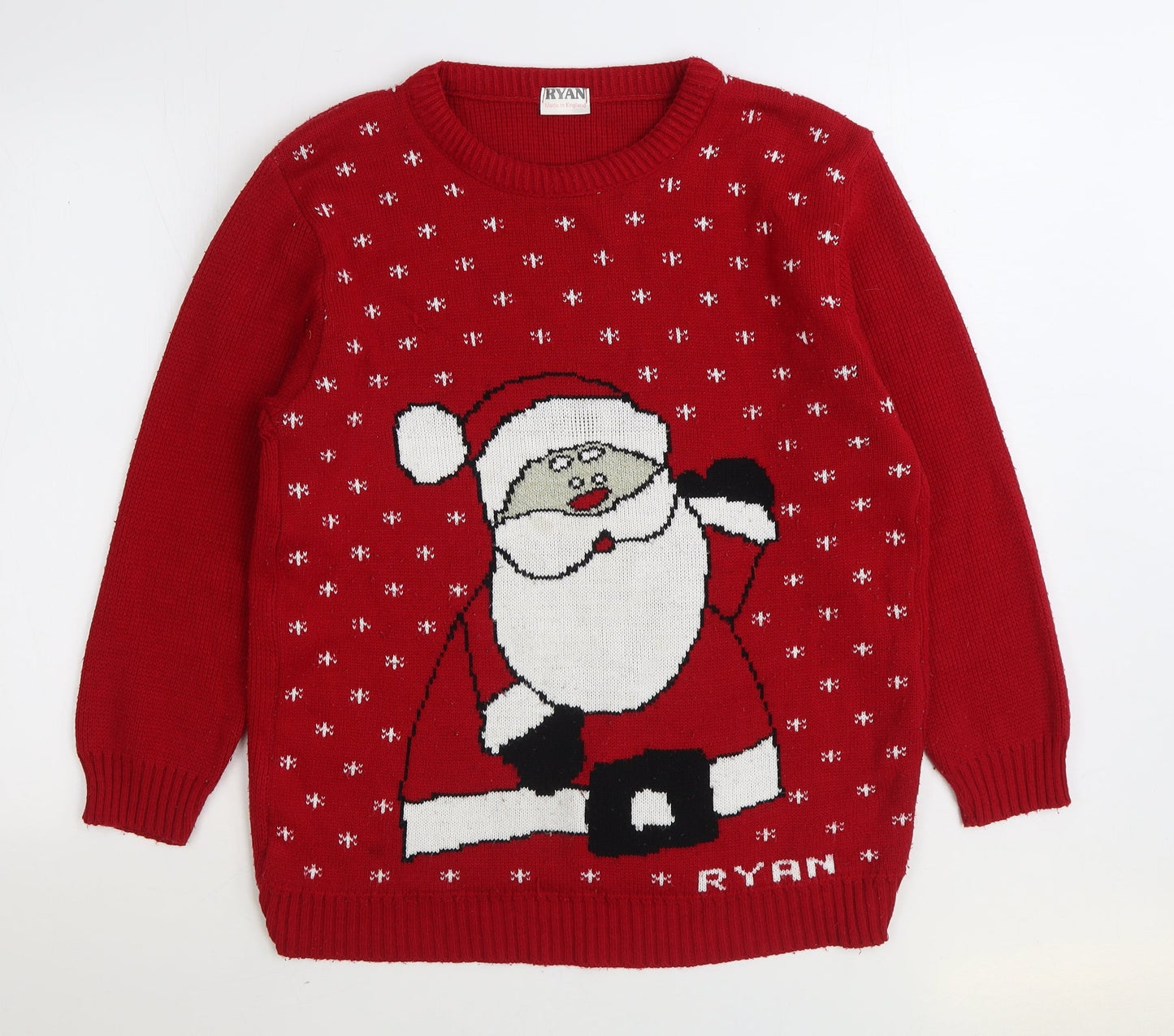 Ryan Mens Red Round Neck Acrylic Pullover Jumper Size M - Christmas Santa