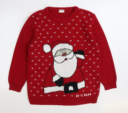 Ryan Mens Red Round Neck Acrylic Pullover Jumper Size M - Christmas Santa