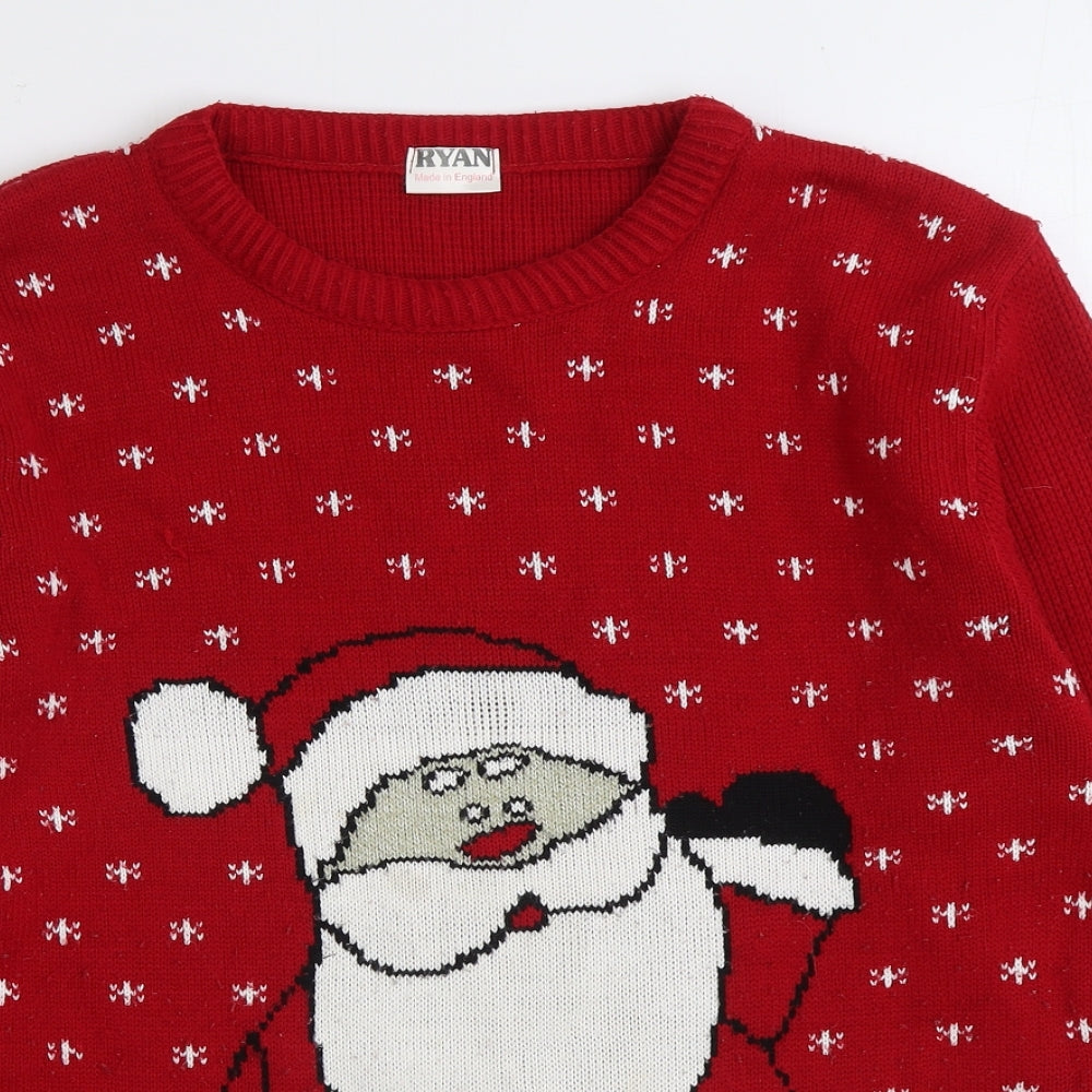 Ryan Mens Red Round Neck Acrylic Pullover Jumper Size M - Christmas Santa