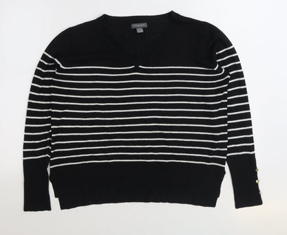 Primark Womens Black V-Neck Striped Acrylic Pullover Jumper Size S