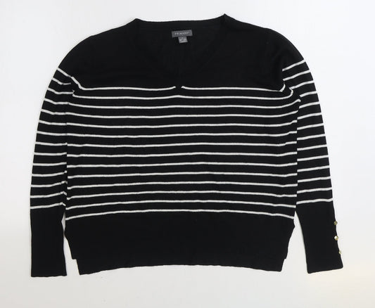 Primark Womens Black V-Neck Striped Acrylic Pullover Jumper Size S