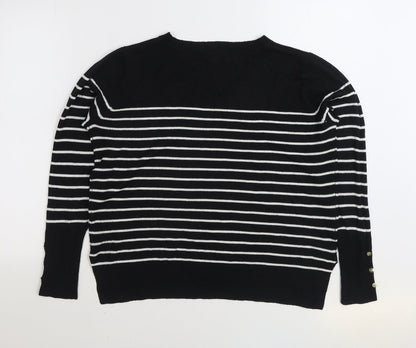 Primark Womens Black V-Neck Striped Acrylic Pullover Jumper Size S