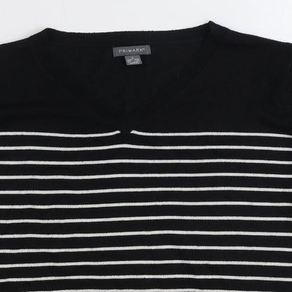 Primark Womens Black V-Neck Striped Acrylic Pullover Jumper Size S