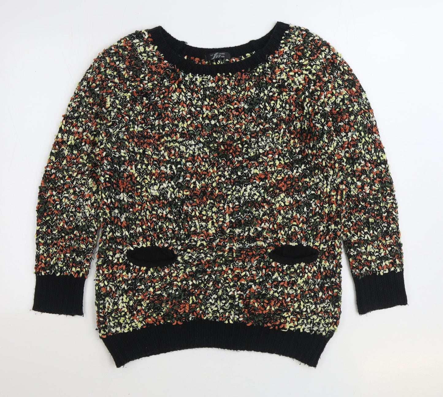 La Femme Womens Multicoloured Boat Neck Geometric Polyester Pullover Jumper Size M