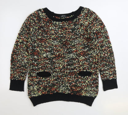 La Femme Womens Multicoloured Boat Neck Geometric Polyester Pullover Jumper Size M