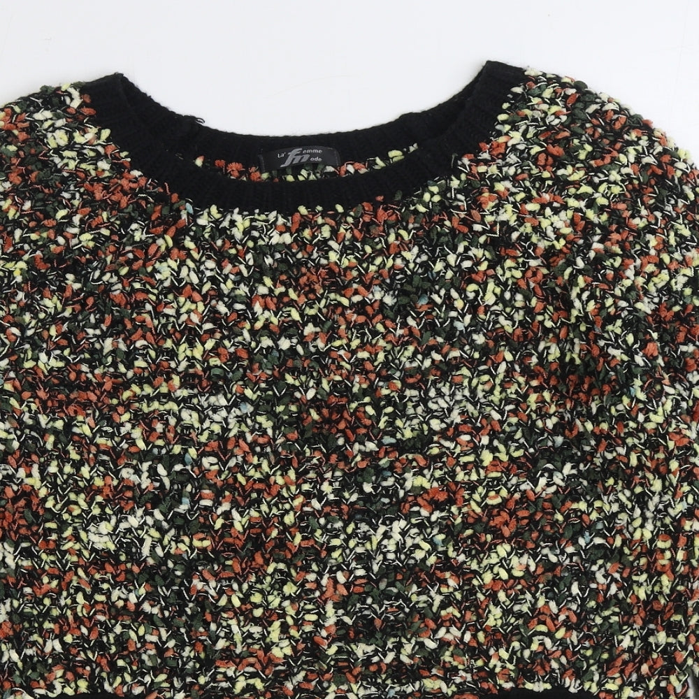 La Femme Womens Multicoloured Boat Neck Geometric Polyester Pullover Jumper Size M