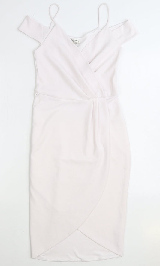 Miss Selfridge Womens White Polyester Pencil Dress Size 8 V-Neck Pullover