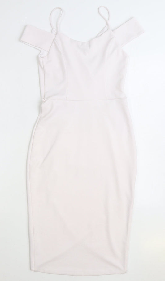 Miss Selfridge Womens White Polyester Pencil Dress Size 8 V-Neck Pullover