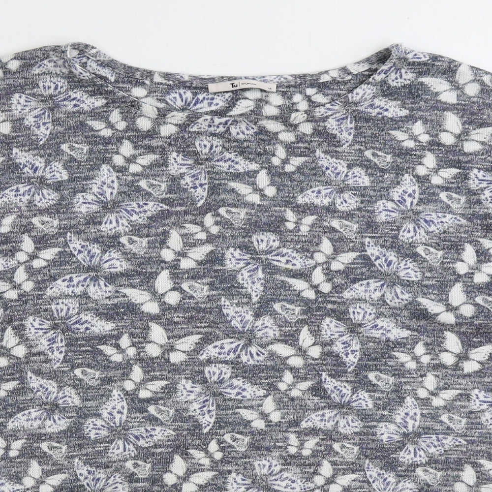 TU Womens Blue Geometric Polyester Pullover Sweatshirt Size 14 Pullover - Butterfly