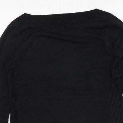 F&F Womens Black Boat Neck Acrylic Pullover Jumper Size 6