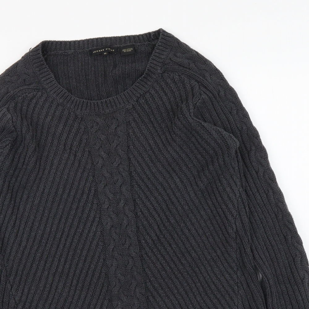 Jeanne Pierre Womens Grey Round Neck Acrylic Pullover Jumper Size M
