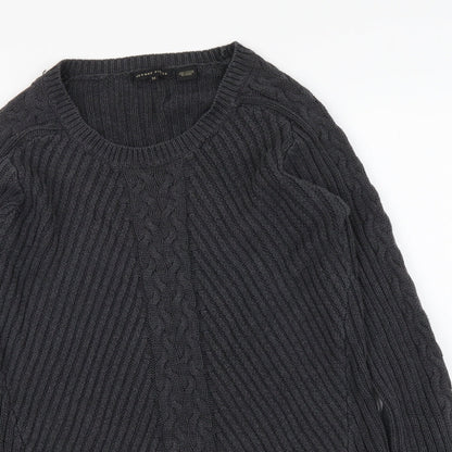 Jeanne Pierre Womens Grey Round Neck Acrylic Pullover Jumper Size M