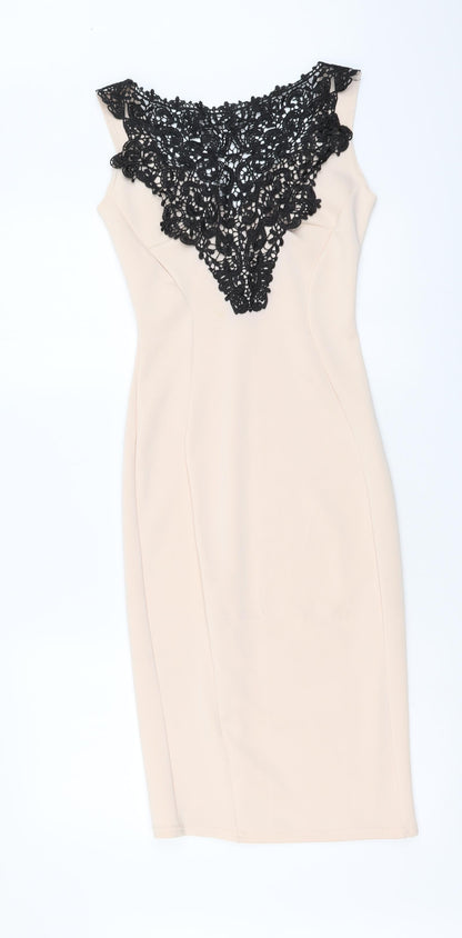 Club L Womens Pink Polyester Bodycon Size S Boat Neck Pullover - Lace Detail