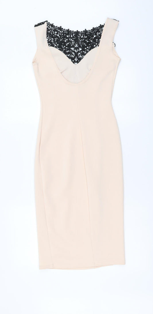 Club L Womens Pink Polyester Bodycon Size S Boat Neck Pullover - Lace Detail