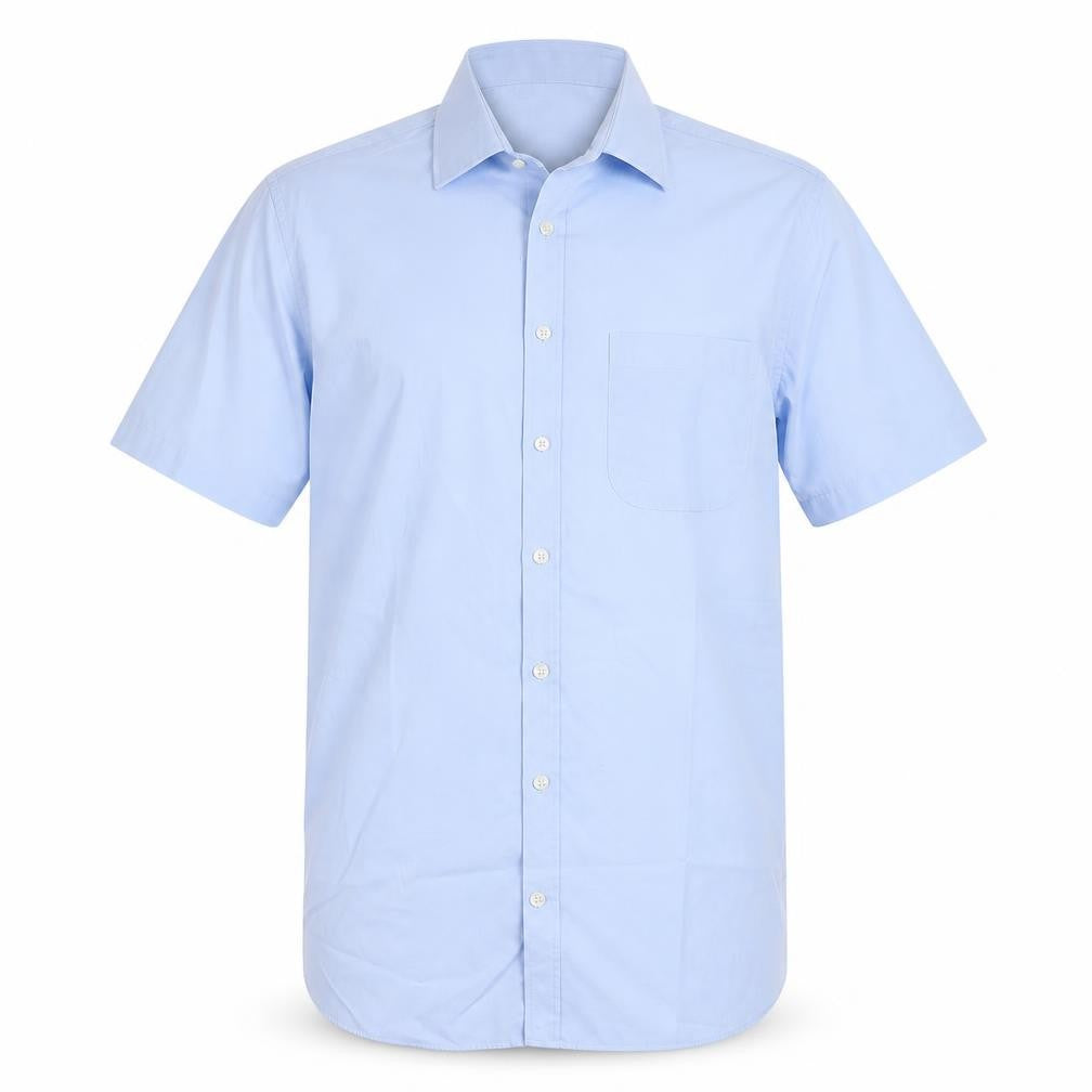 Mens UK Size 16 Marks and Spencer Blue  Button-Up Short Sleeve Casual Shirt