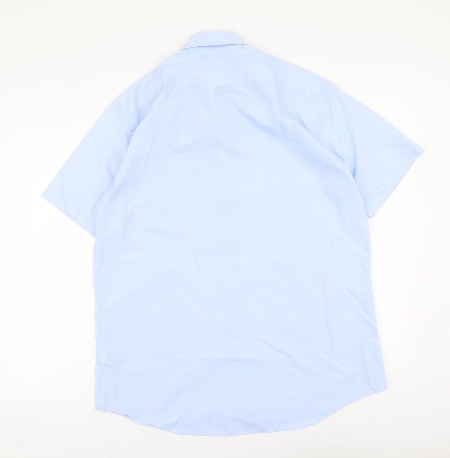 Mens UK Size 16 Marks and Spencer Blue  Button-Up Short Sleeve Casual Shirt